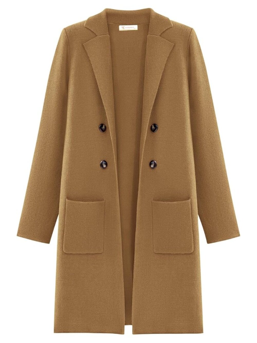 Women's Cardigan Knit Duster Open Front Long Sleeve Notch Lapel Patch Pocket